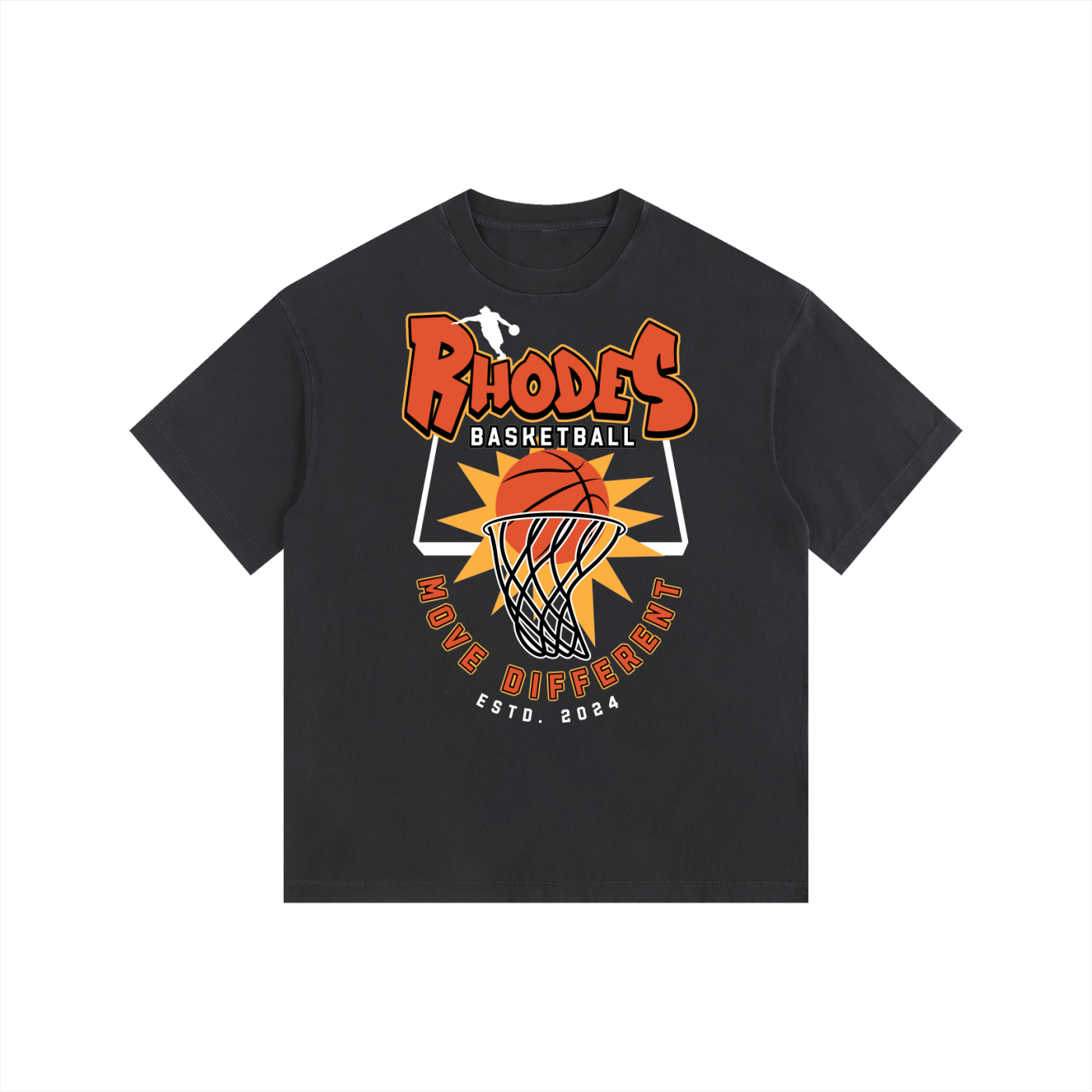 Rhodes Basketball Graphic Vintage Washed Oversized Cotton T-Shirt