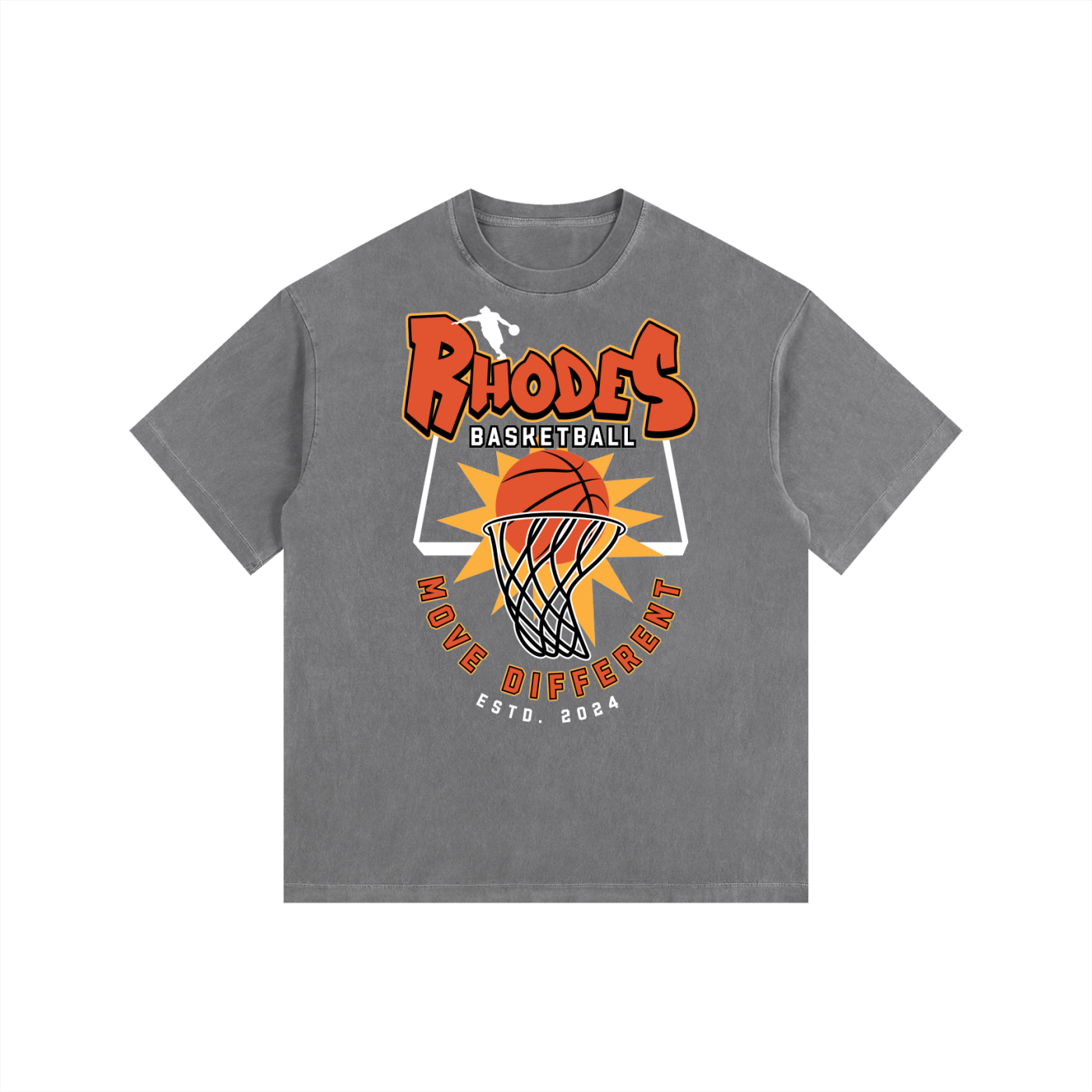 Rhodes Basketball Graphic Vintage Washed Oversized Cotton T-Shirt